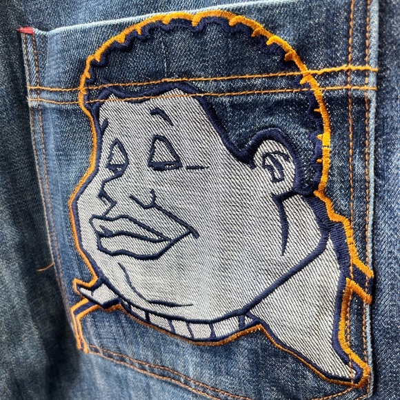 Fubu Platinum Fat Albert Y2K Baggy Leg Jeans Mens 32/34 Blue Denim 90s Vintage - Picture 11 of 11